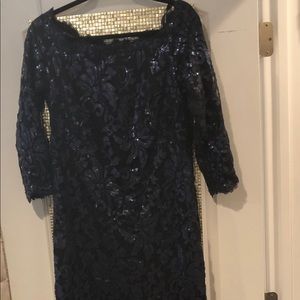 Tadashi shoji navy blue lace with embellishments